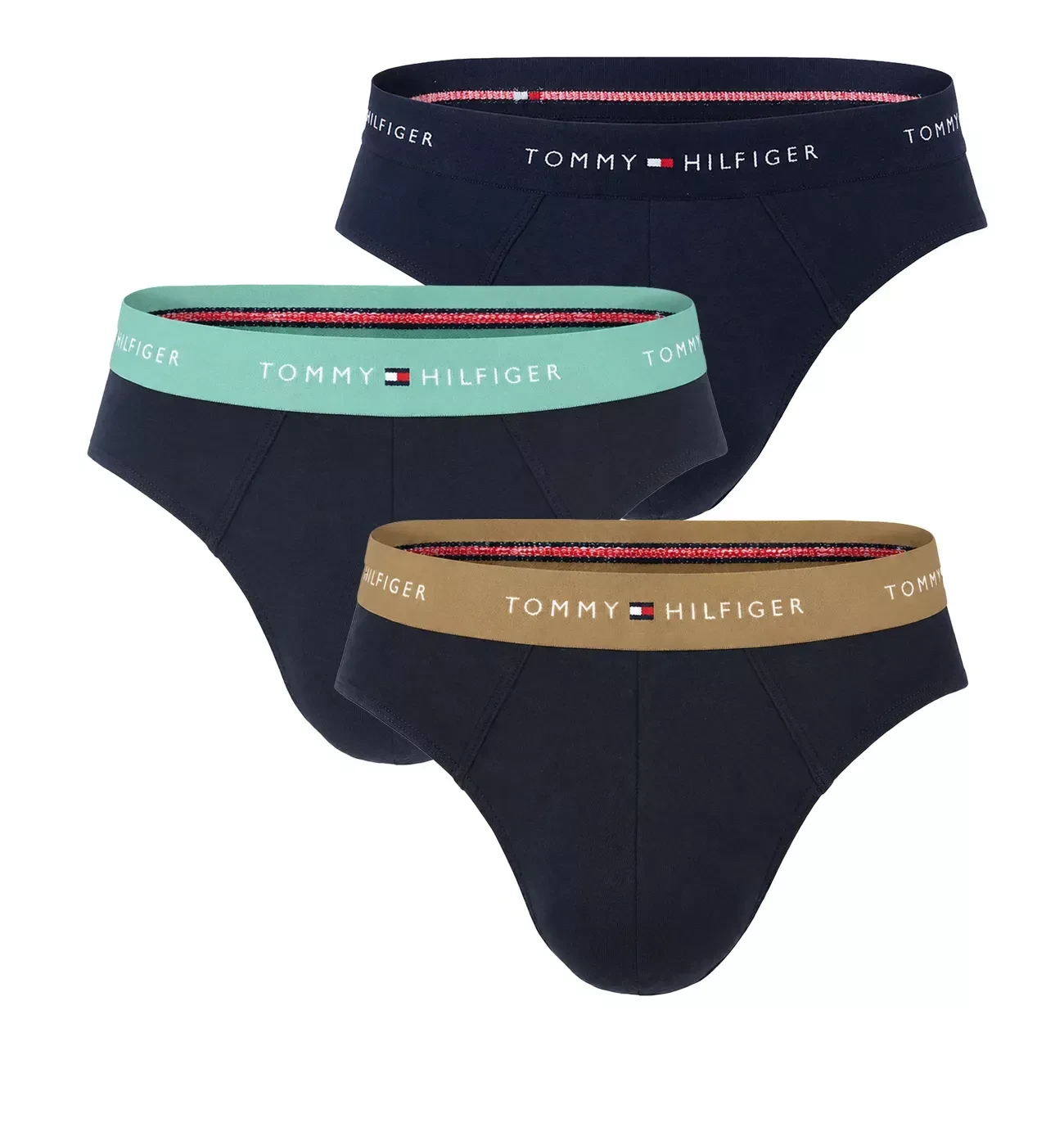 TOMMY HILFIGER - pánske slipy 3PACK eco friendly cotton stretch blue / beige & blue waist