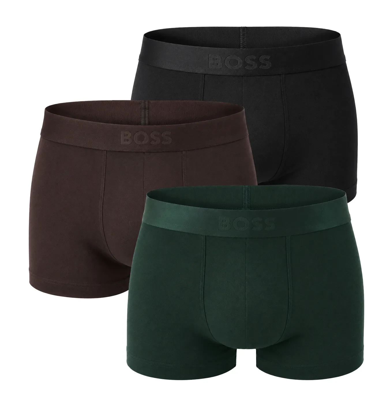 BOSS - pánske boxerky 3PACK BOSS ONE cotton stretch red wine & forest tones (David Beckham edition)
