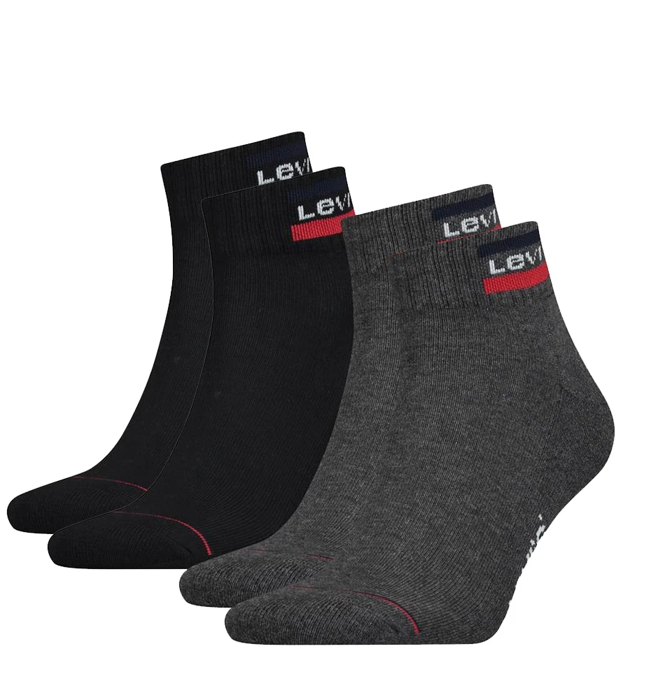 LEVI`S - ponožky 2PACK Levi`s logo quarter mid grey sportswear