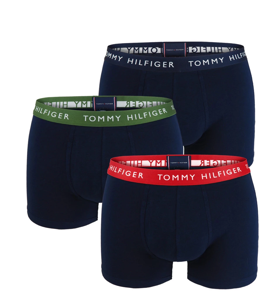 TOMMY HILFIGER - 3PACK premium cotton essentials tmavomodré boxerky s farebným pásom - limitovaná edícia