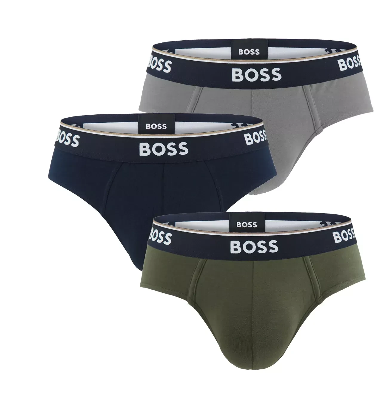 BOSS - pánske slipy 3PACK Power cotton stretch black & forest tones