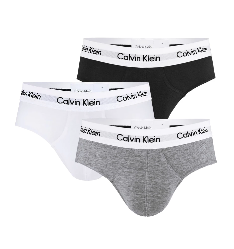 CALVIN KLEIN - 3PACK cotton stretch sivé, biele a čierne slipy