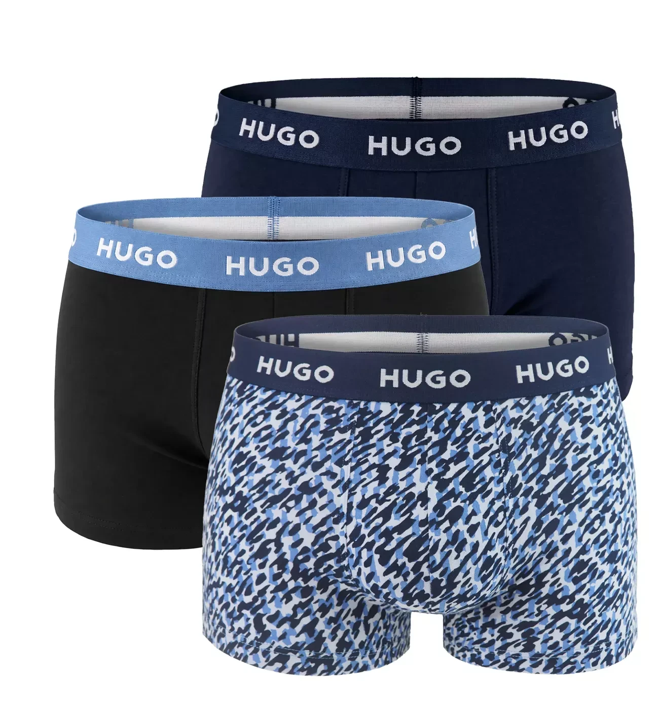 HUGO - pánske boxerky 3PACK cotton stretch navy & glitch tones
