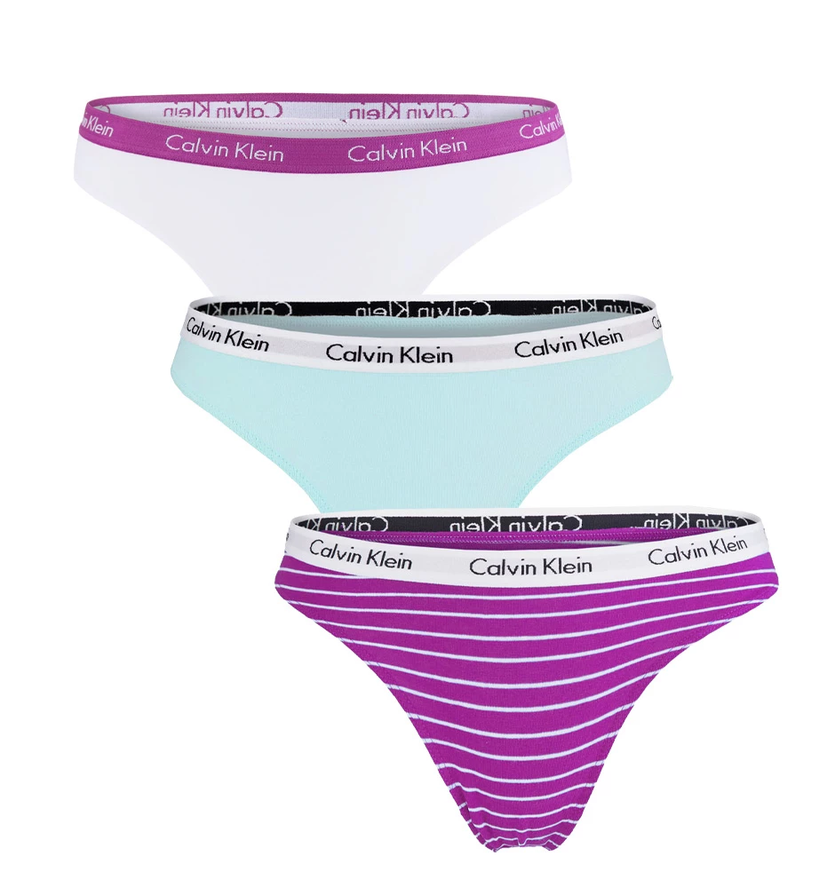 CALVIN KLEIN - 3PACK Cotton stretch plum stripes dámske tangá - special limited edition