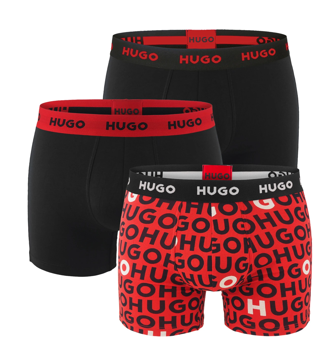 HUGO - boxerky 3PACK cotton stretch classic fit modern red & black / HUGO logo