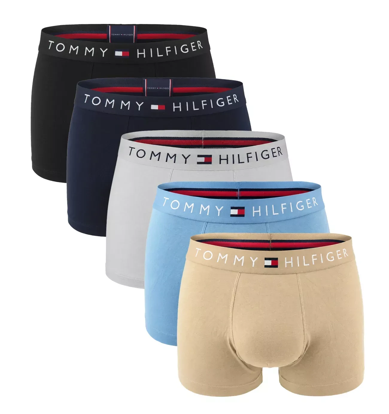 TOMMY HILFIGER - pánske boxerky 5PACK TH original eco cotton beige & blue tones