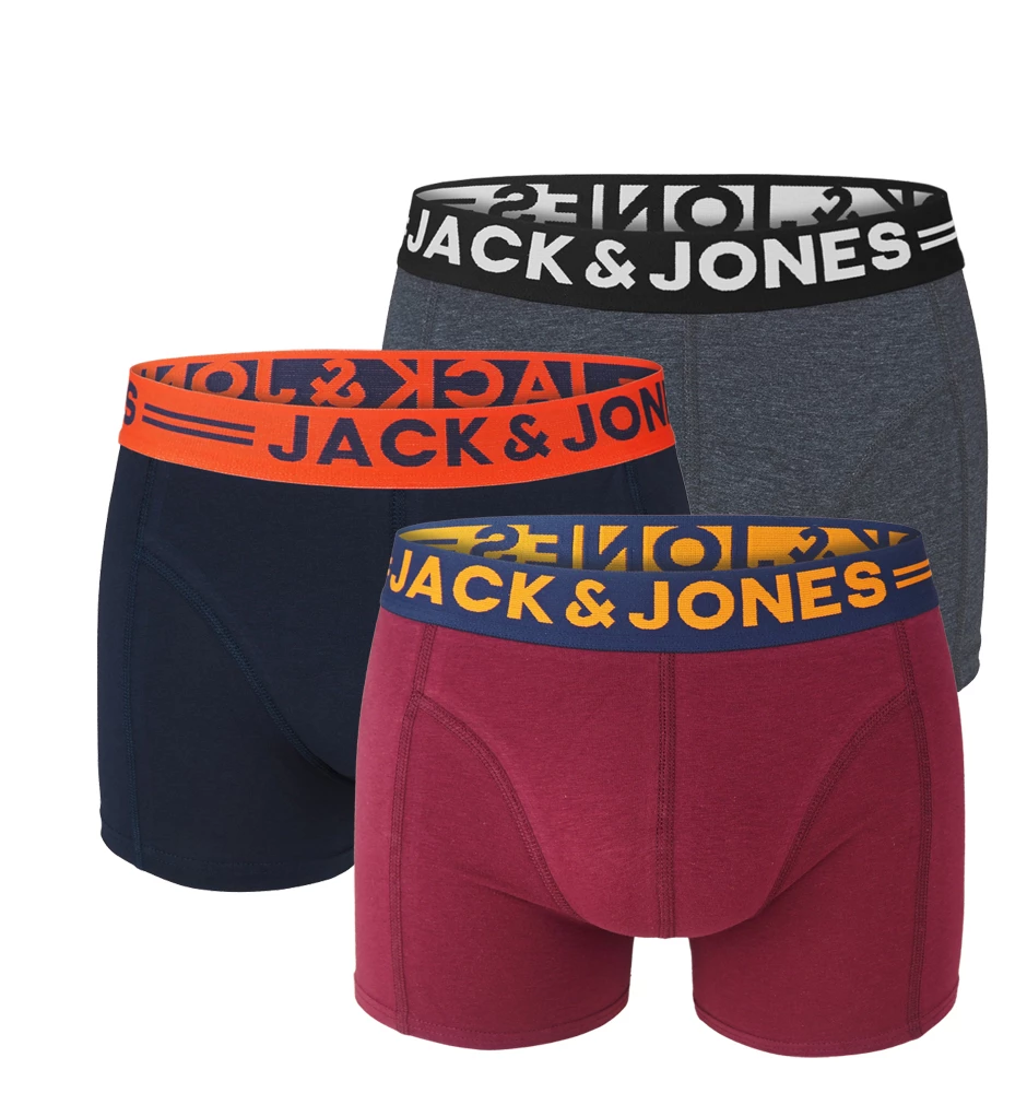 JACK & JONES - 3PACK burgundy boxerky z organickej bavlny s farebným pásom