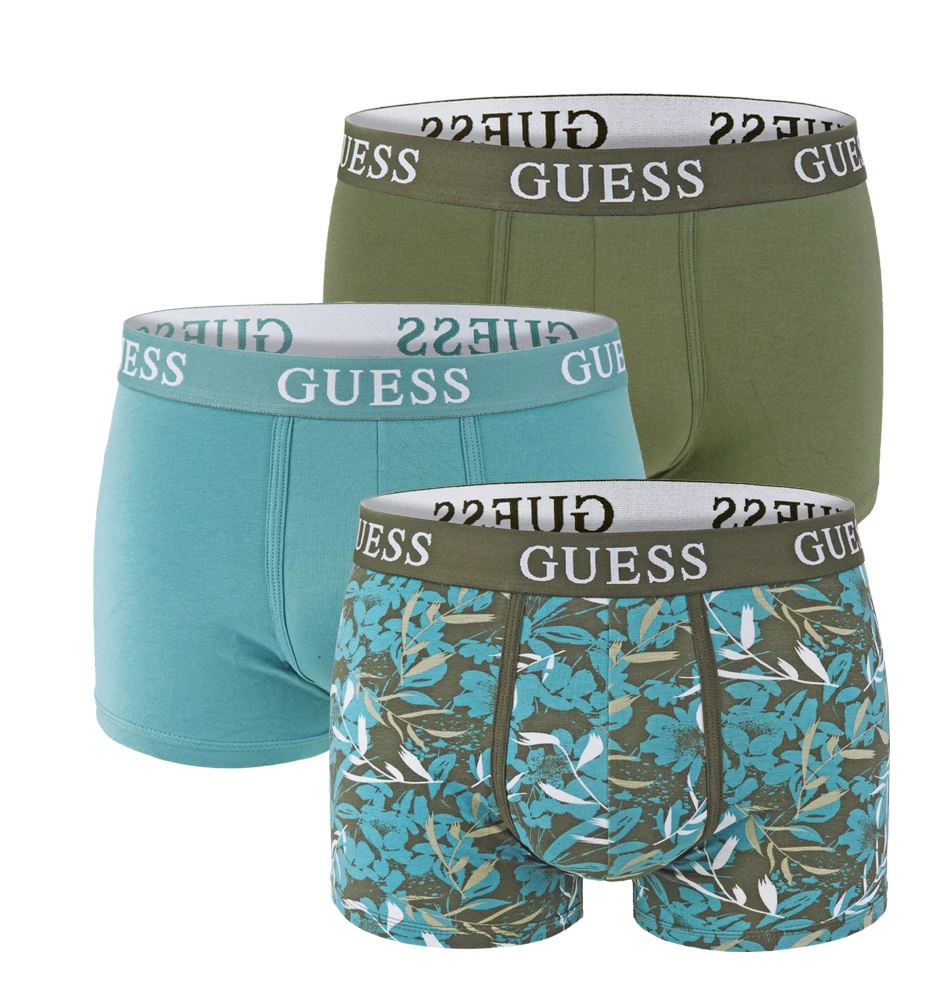 GUESS - boxerky 3PACK Guess modern floral army green z organickej bavlny - limitovaná edícia