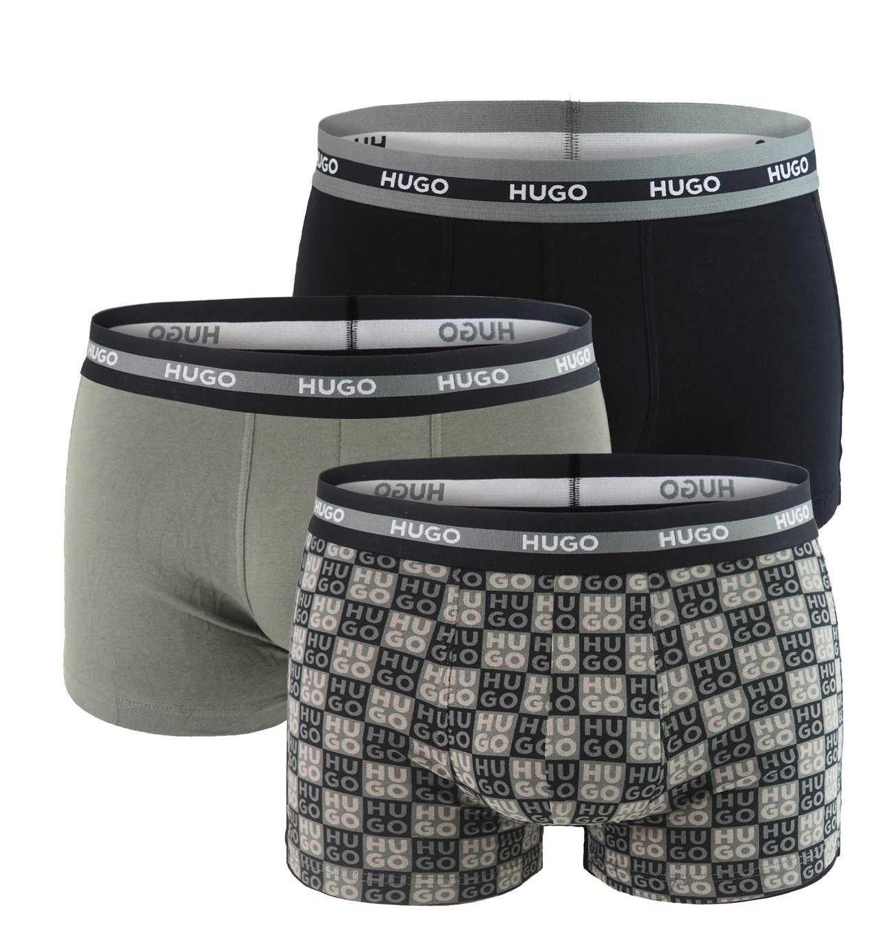 HUGO - boxerky 3PACK cotton stretch black / modern gray logo