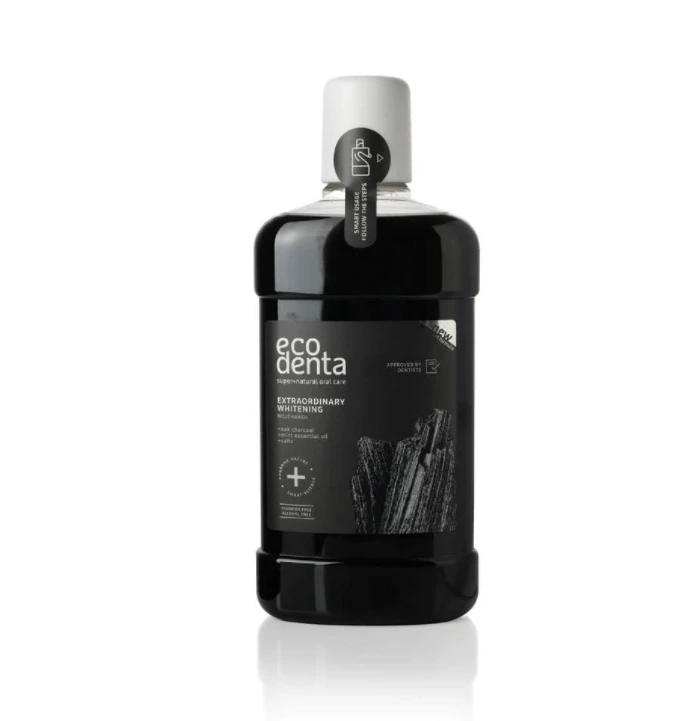 ECODENTA - Extra bieliaca ústna voda s čiernym uhlím, 500 ml