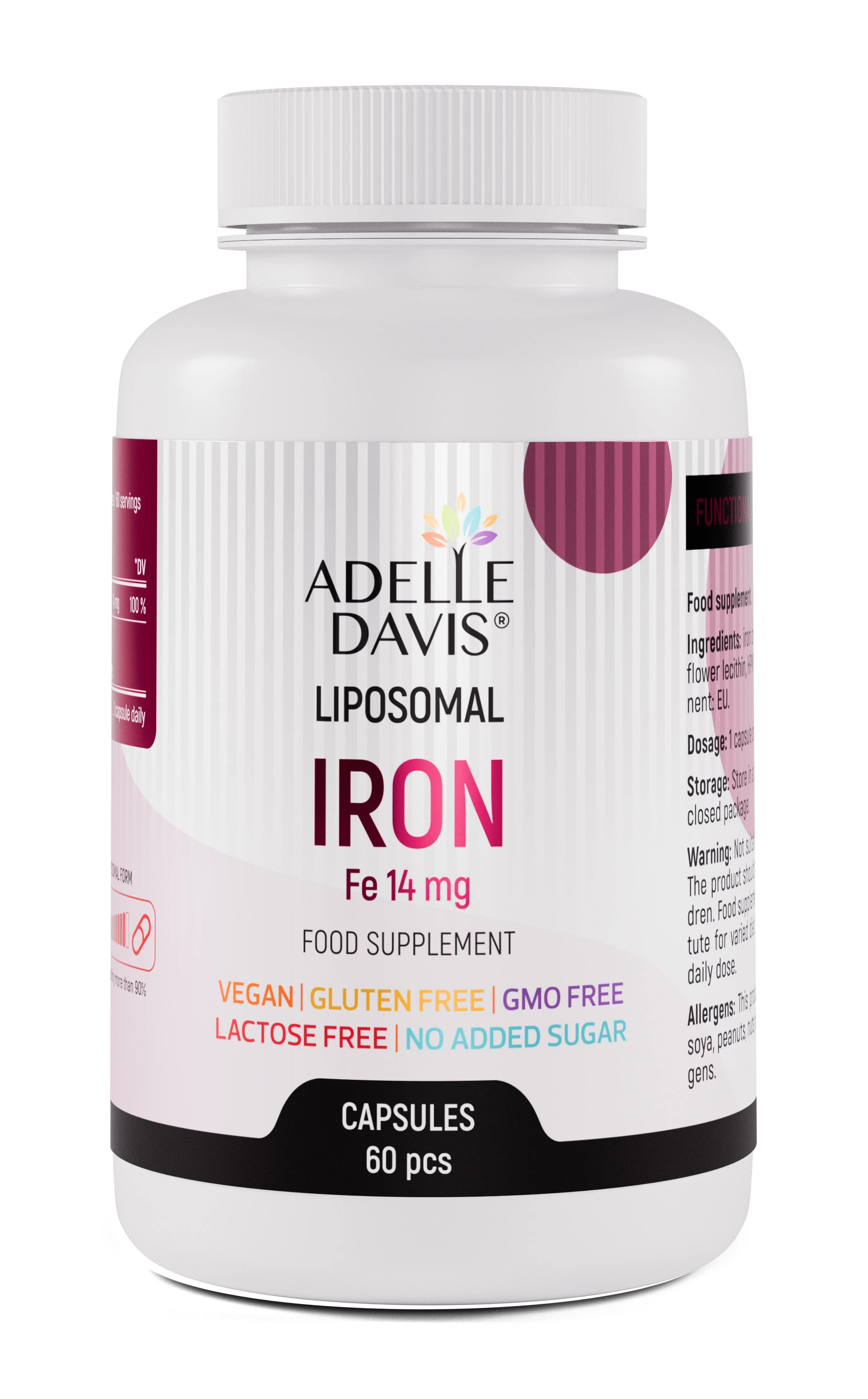 Adelle Davis -  Lipozomálne železo, kapsuly, 14 mg