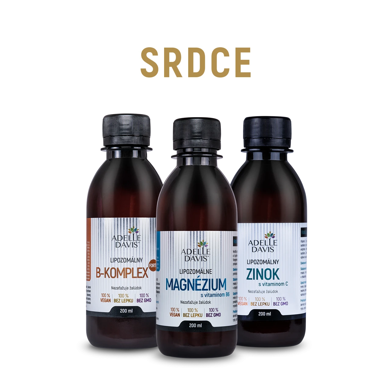 Adelle Davis Srdce Trio - (Adelle Davis lipozomálny zinok 200 ml, Adelle Davis lipozomálny B-komplex 200 ml, Adelle Davis lipozomálne magnézium 200 ml)