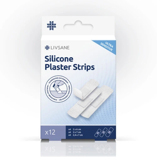 LIVSANE Silikónové náplasti ultra sensitive na citlivú pokožku 3 rozmery 12 ks