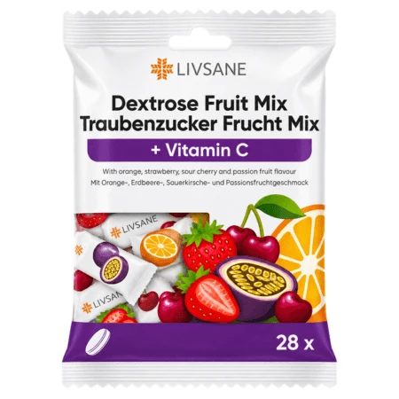 LIVSANE Hroznový cukor s vitamínom C mix príchutí 28 žuvacích tabliet