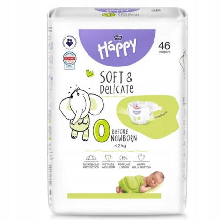 BELLA Happy Soft&delicate 0 before newborn detské plienky do 2 kg 1 x 46 ks