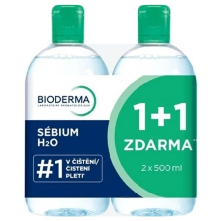 BIODERMA Sébium H2O festival micelárna pleťová voda na mastnú a zmiešanú pleť 1+1 zdarma 2 x 500 ml