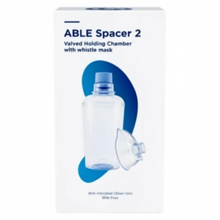 ABLE SPACER 2 Nadstavec inhalačný s ventilom s náustkom, so strednou maskou s píšťalkou 1 ks