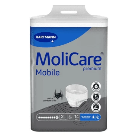 MOLICARE Premium mobile 10 kvapiek XL nohavičky inkontinenčné plienkové sivé  130-170 cm 2757 ml 14 ks