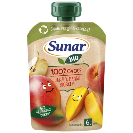 SUNAR Bio Jablko mango broskyňa kapsička od ukonč. 6. mesiaca 100 g