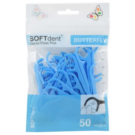 SOFTDENT Dentálne špáradlá s niťou butterfly v uzatvárateľnom obale 50 ks