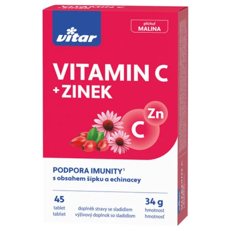 VITAR Vitamín C + zinok echinacea a šípka príchuť malina 30 + 15 zadarmo 45 tabliet