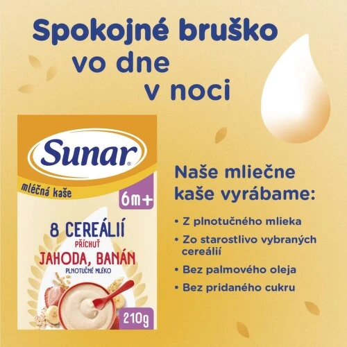 SUNAR Mliečna kaša 8 cereálií jahoda banán 6+ 210 g
