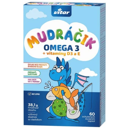 VITAR Mudráčik omega 3 + vitaminy D3 a E s príchuťou tutti-frutti 60 žuvacích kapsúl