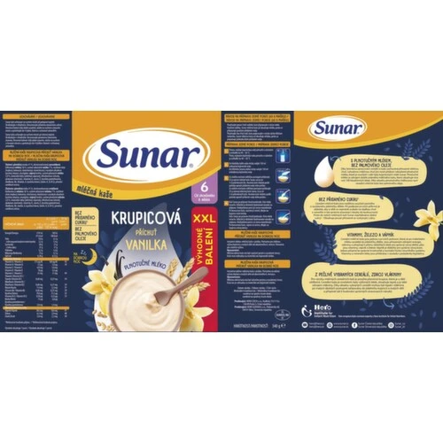 SUNAR Mliečna kaša krupicová na dobrú noc vanilka 6+ XXL balenie 340 g