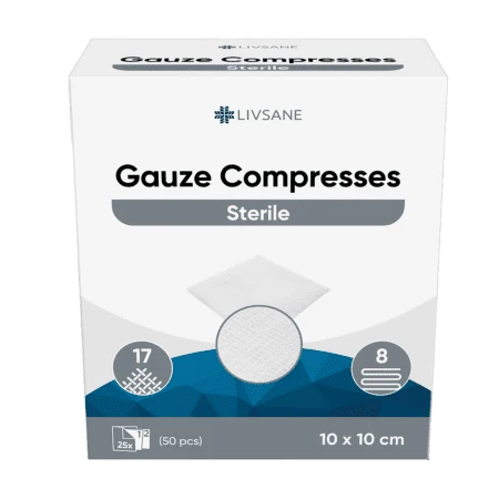 LIVSANE Sterilné gázové tampóny 10 x 10 cm 50 ks