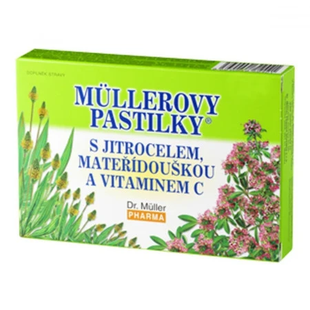MÜLLEROVE pastilky so skorocelom a materinou dúškou 12 kusov