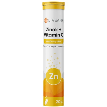 LIVSANE Zinok a vitamín C broskyňa múčenka 20 šumivých tabliet