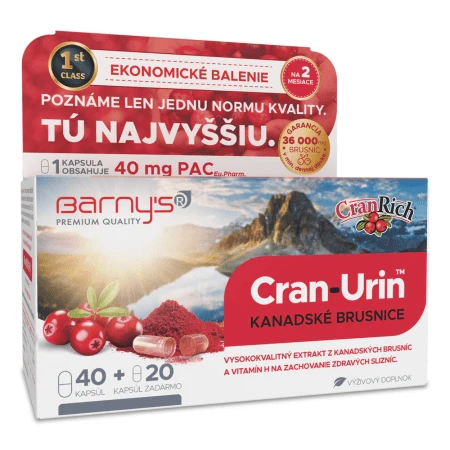 BARNY´S Cran-urin kanadské brusnice 40 + 20 kapsúl zadarmo