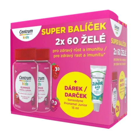 CENTRUM Kids gummies malina a jahoda želé s vitamínmi a minerálmi + darček zubná pasta set