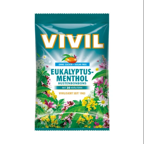 VIVIL Cukríky husten eukalyptus + mentol + 20 bylín 60 g