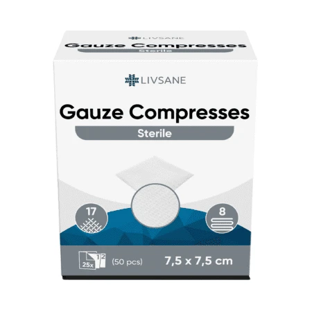 LIVSANE Sterilné gázové tampóny 7,5 x 7,5 cm 50 ks