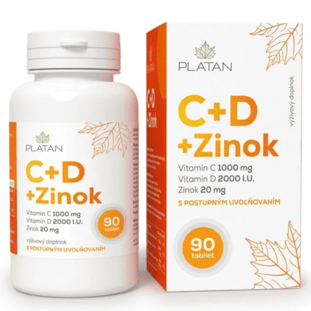 PLATAN Vitamín C + D + Zinok 90 tabliet