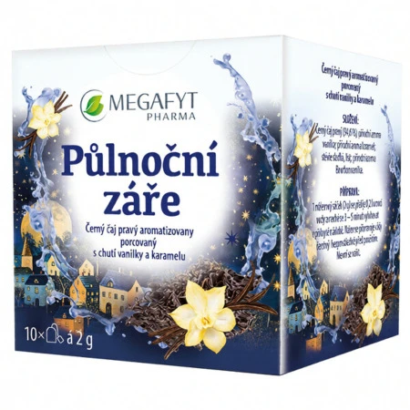 MEGAFYT Polnočná žiara čierny čaj s chuťou vanilky a karamelu porciovaný 20 g