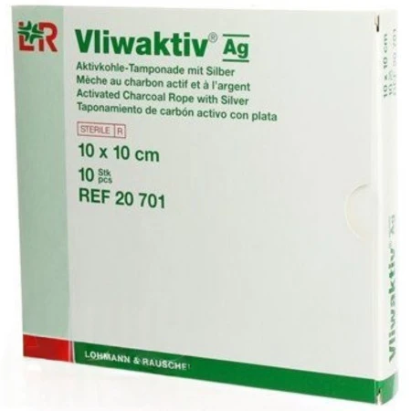 VLIWAKTIV Ag tamponády s aktívnym uhlím a ag, 10 x 10 cm 10 ks