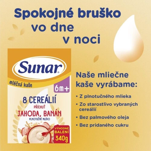 SUNAR Mliečna kaša 8 cereálií jahoda banán 6+ XXL balenie 340 g