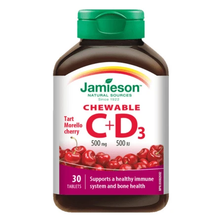 JAMIESON Vitamín C+D3 tablety na cmúľanie s čerešňovou príchuťou 30 tabliet