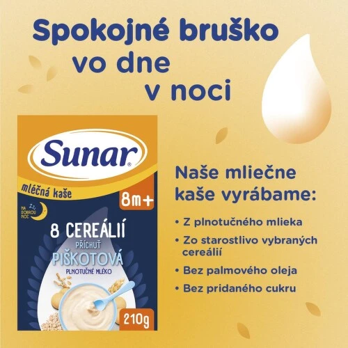 SUNAR Mliečna kaša 8 cereálií na dobrú noc piškótová 8+ 210 g