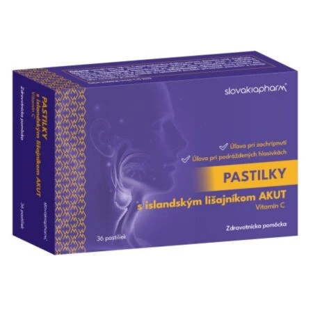 Slovakiapharm Pastilky s islandským lišajníkom AKUT, vitamín C 36 ks
