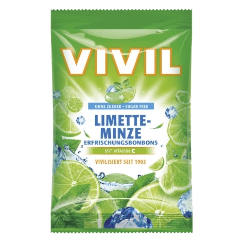 VIVIL Drops s príchuťou limetka a pepermint s vitamínom C 60 g