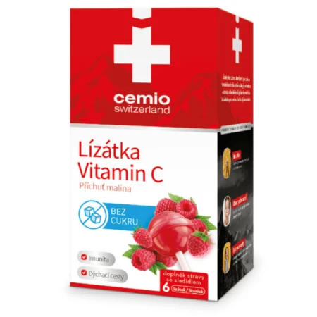 CEMIO Lízanky vitamín C s malinovou príchuťou bez cukru 6 ks
