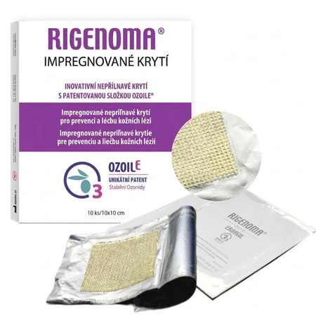 RIGENOMA Impregnované krytie nepriľnavé s OzoilE 10 x 10 cm 1 x 10 ks