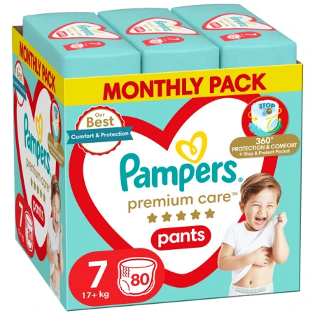 PAMPERS Premium care plienkové nohavičky veľ.7 17kg+ 80 ks