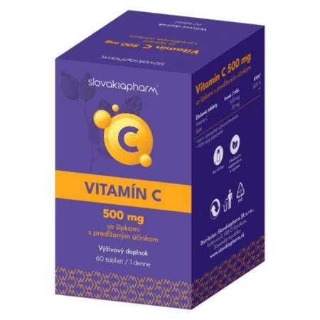 SLOVAKIAPHARM Vitamín C 500 mg so šípkami s predĺženým účinkom 60 tabliet