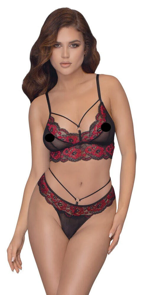 Cottelli – čipkovaná súprava Red Rose (čierna)L