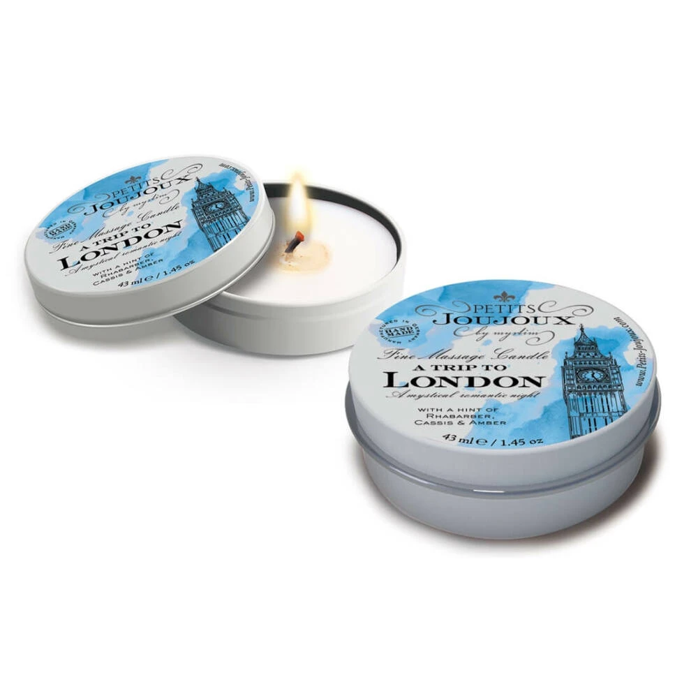 Petits Joujoux London – masážna sviečka s vôňou rebarbory, ambry a čiernej ríbezle 43 ml