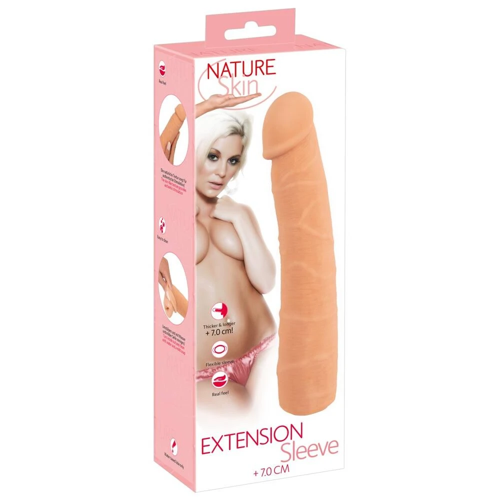 Nature Skin – predlžujúci a zhrubšujúci návlek na penis, prírodná farba, 24 cm